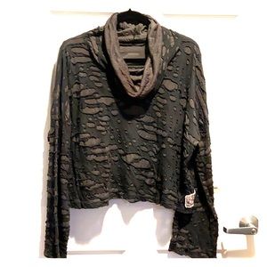 Unique “burnt etched” short top with long sleeves